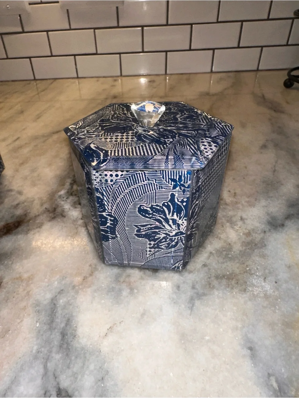 MacKenzie-Childs Royal Rose Blue Tissue Box Cover & Cotton Ball Holder